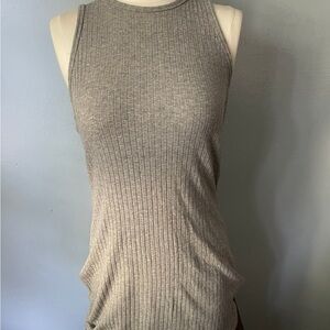 Gray Ribbed Fitted Tank Top